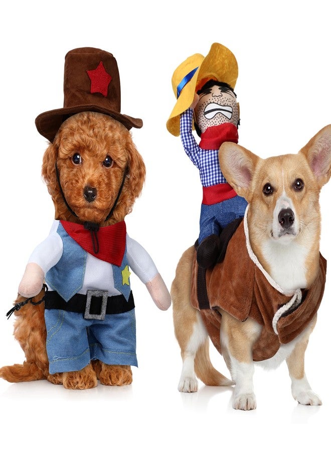 Abbylike 2 Pcs Halloween Dog Costume Knight Pet Costume with Doll and Hat Funny Halloween Costumes for Pet Puppy Suit Dogs Clothes Cosplay Apparel for Holiday Day Puppy Cat(Cowboy,Small) - Image 1